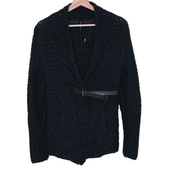 Improvd Cardigan Womens S Black LS Belt Alpaca Blend Chunky Knit Grunge Preppy - Picture 1 of 16